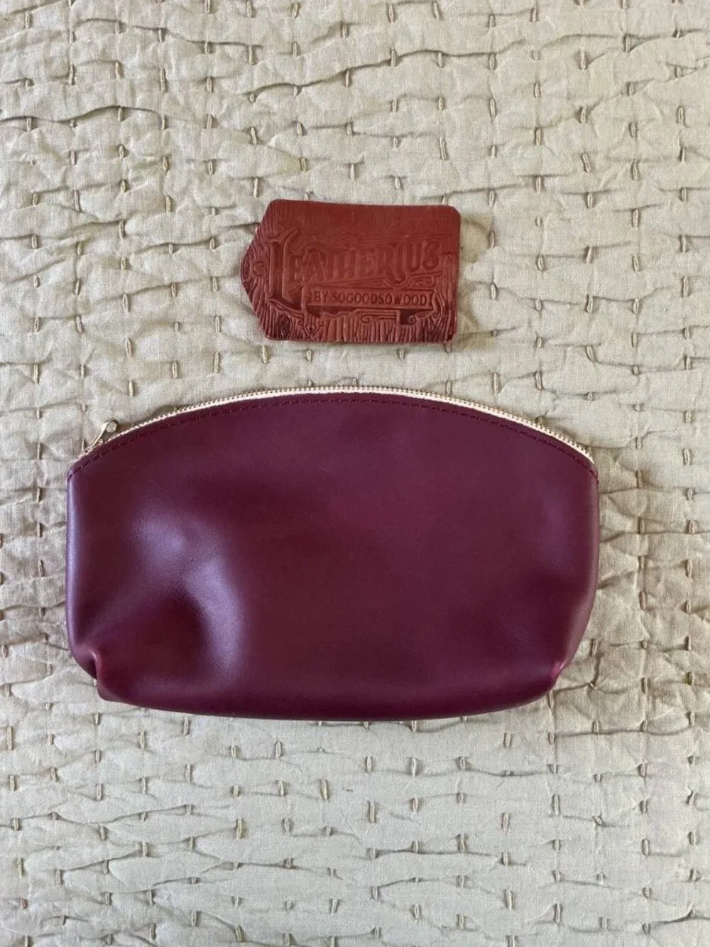 Magenta Quality Leather Cosmetic Bag Embossed with Initial P Floral Sogoodsowood